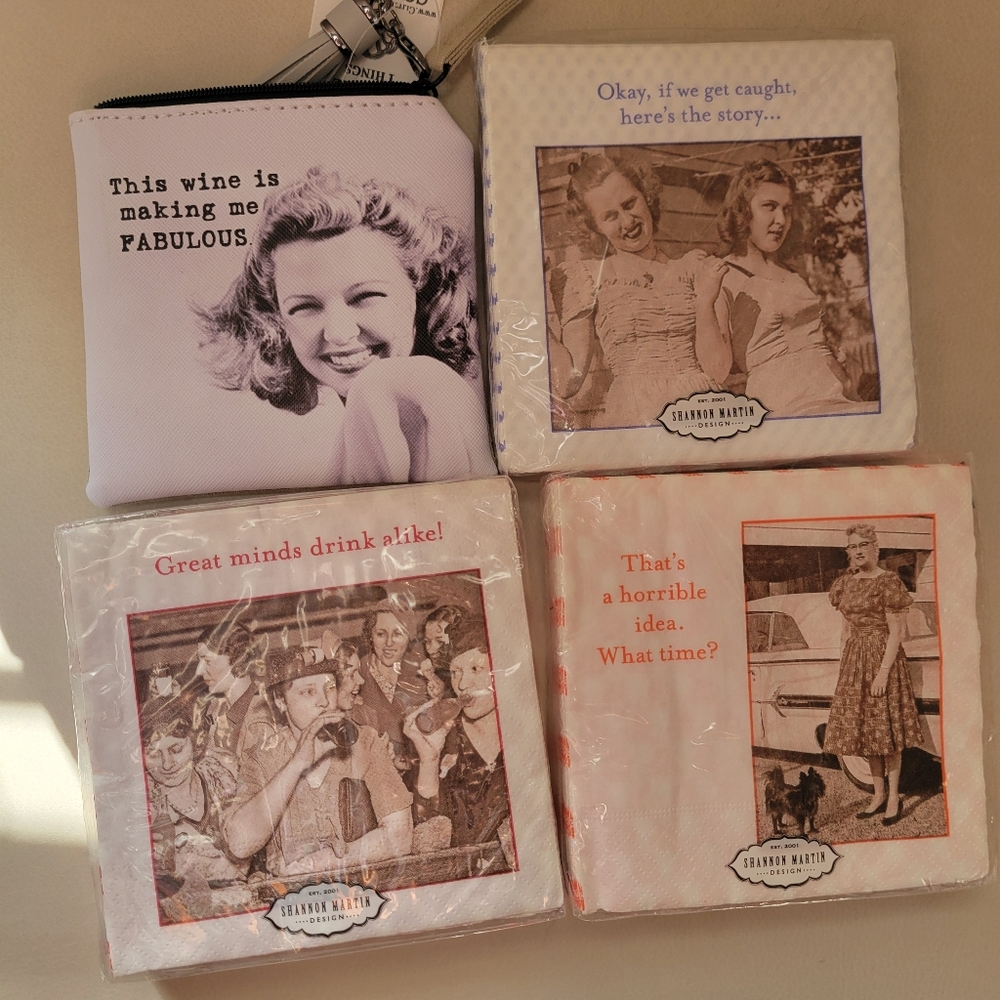 Wine Theme Coin Purse and Funny Cocktail Napkins ~ NWT ~ Happy Hour Fun! - Picture 2 of 16